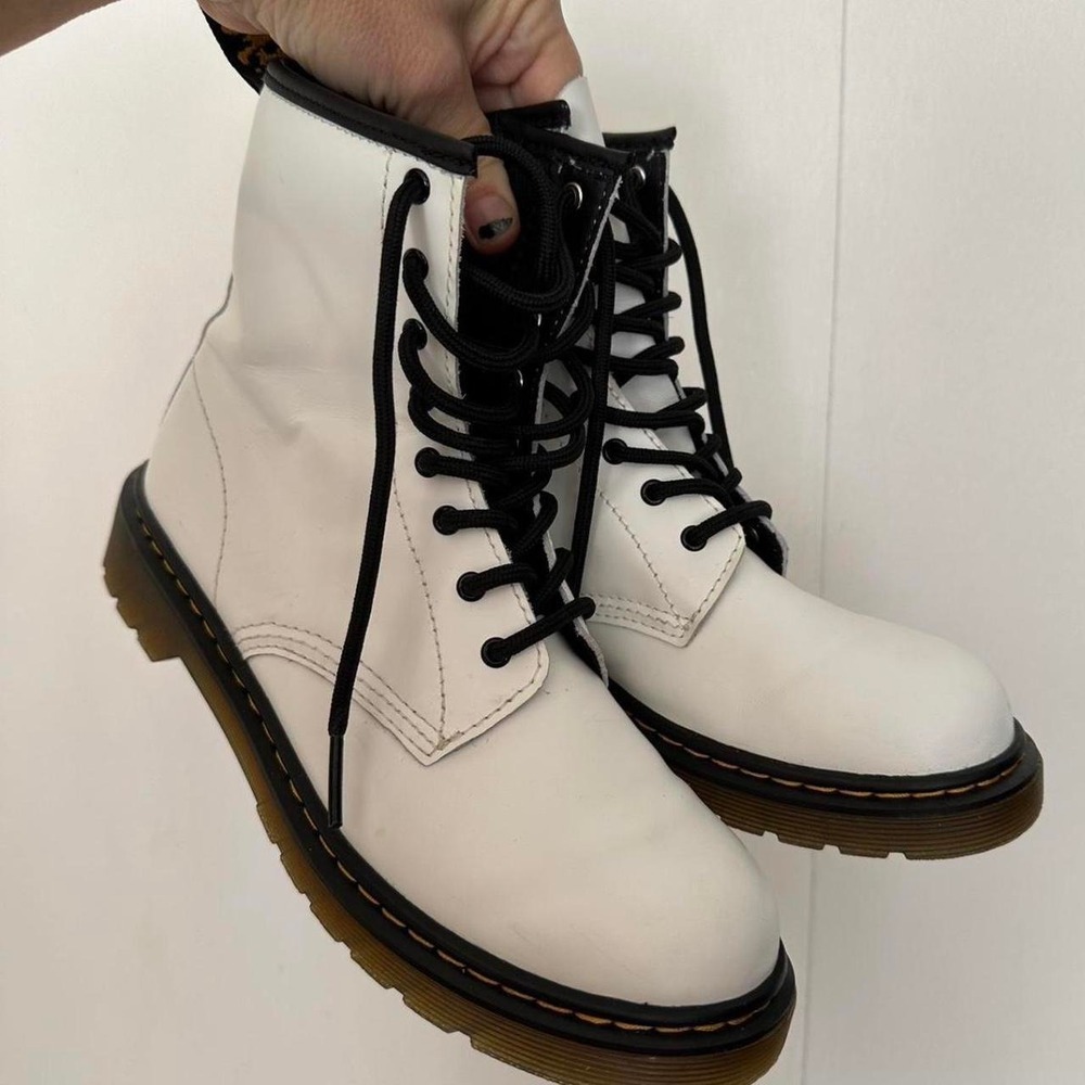 Dr. Martens 1460 Y White Leather Lace Up Side Zip Boots Youth 5 Women 6 37